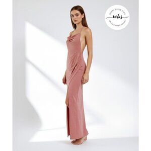 NWT Michael Costello x Relove Backless Front Split Metallic Dress Pink Women XS